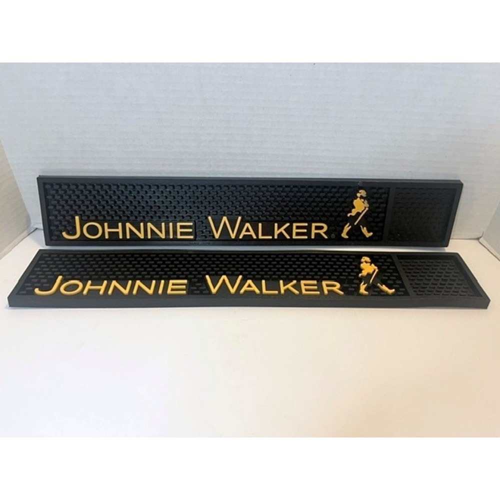 2 Johnnie Walker Whiskey 2008 Drip Runner Rubber Bar Rail Mat 20.5 x 3.5 Inches
